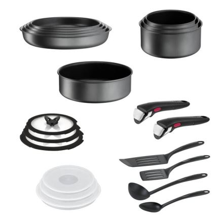 Tefal - 20 dalių INGENIO DAILY CHEF ON puodų ir keptuvių rinkinys, juodas