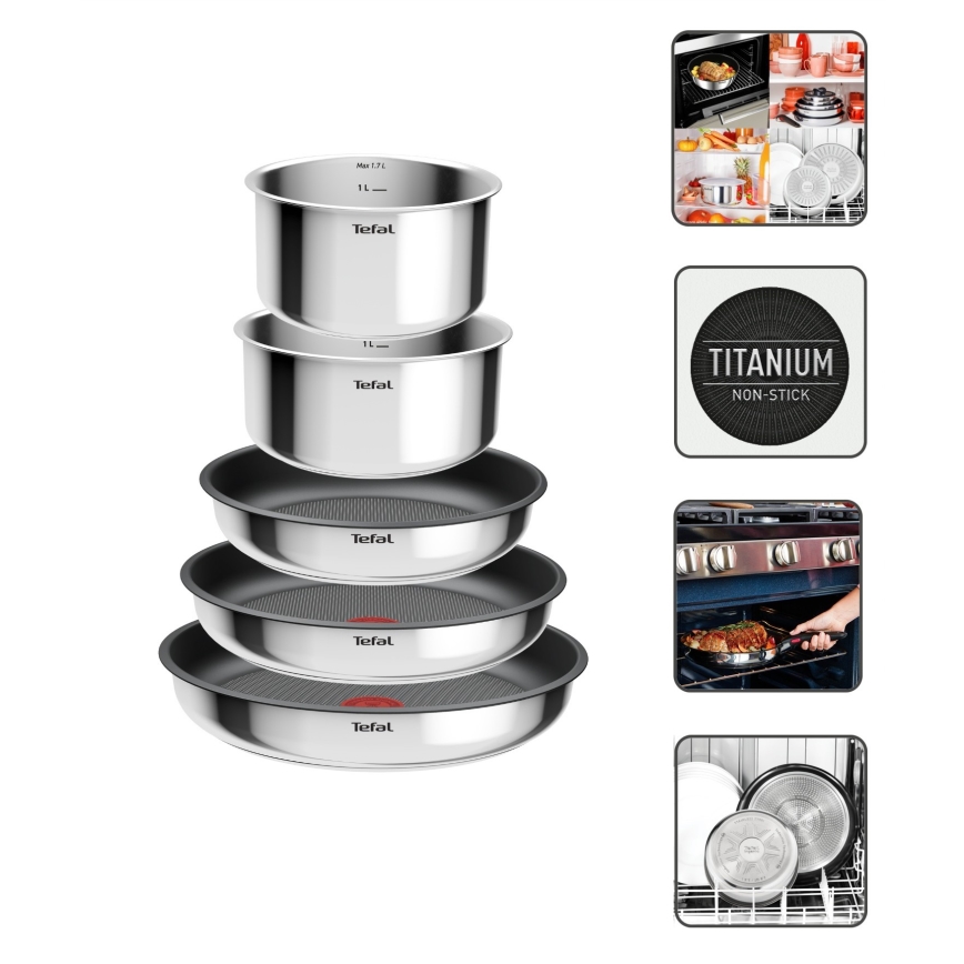 Tefal - 6 dalių INGENIO COOK nerūdijančio plieno indų rinkinys