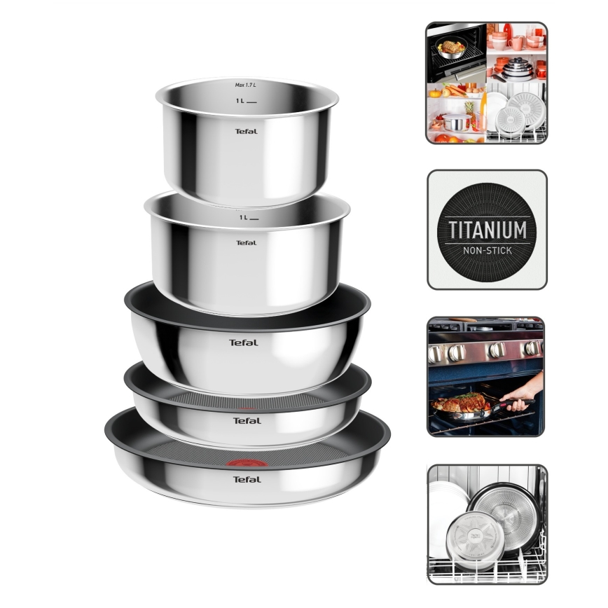 Tefal - 9 dalių INGENIO COOK nerūdijančio plieno indų rinkinys