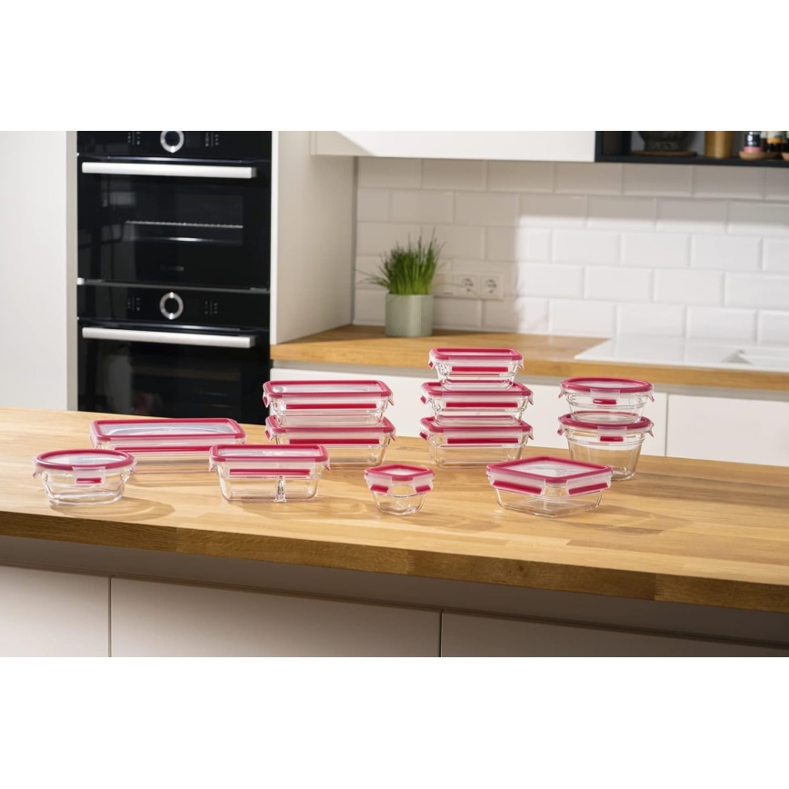 Tefal - Maisto indas 1,3 l MSEAL GLASS raudonas/stiklas