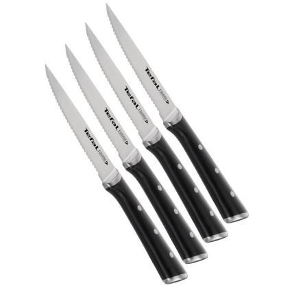 Tefal - Nerūdijančio plieno kepsnių peilių komplektas ICE FORCE 11 cm blizgus chromas/juodas 4 vnt.
