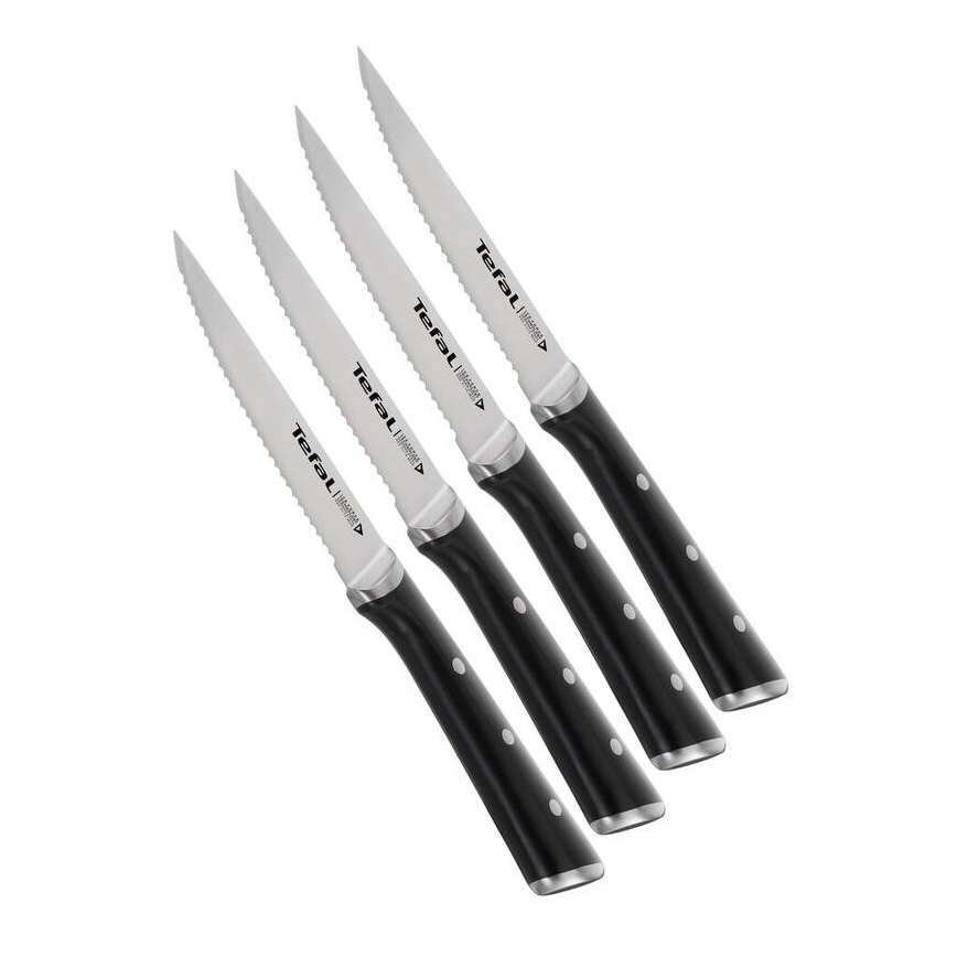 Tefal - Nerūdijančio plieno kepsnių peilių komplektas ICE FORCE 11 cm blizgus chromas/juodas 4 vnt.
