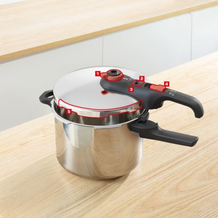 Tefal - Slėginis puodas 6 l SECURE TRENDY + 5 dalių rinkinys INGENIO EMOTION