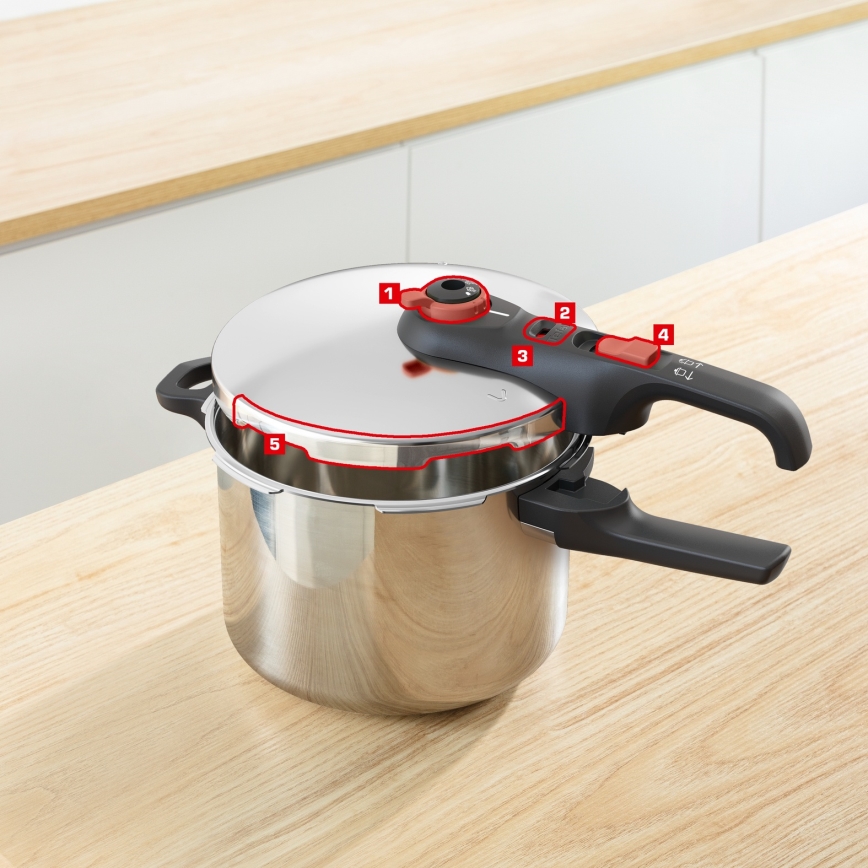 Tefal - Slėginis puodas 6 l SECURE TRENDY + 5 dalių rinkinys INGENIO EMOTION