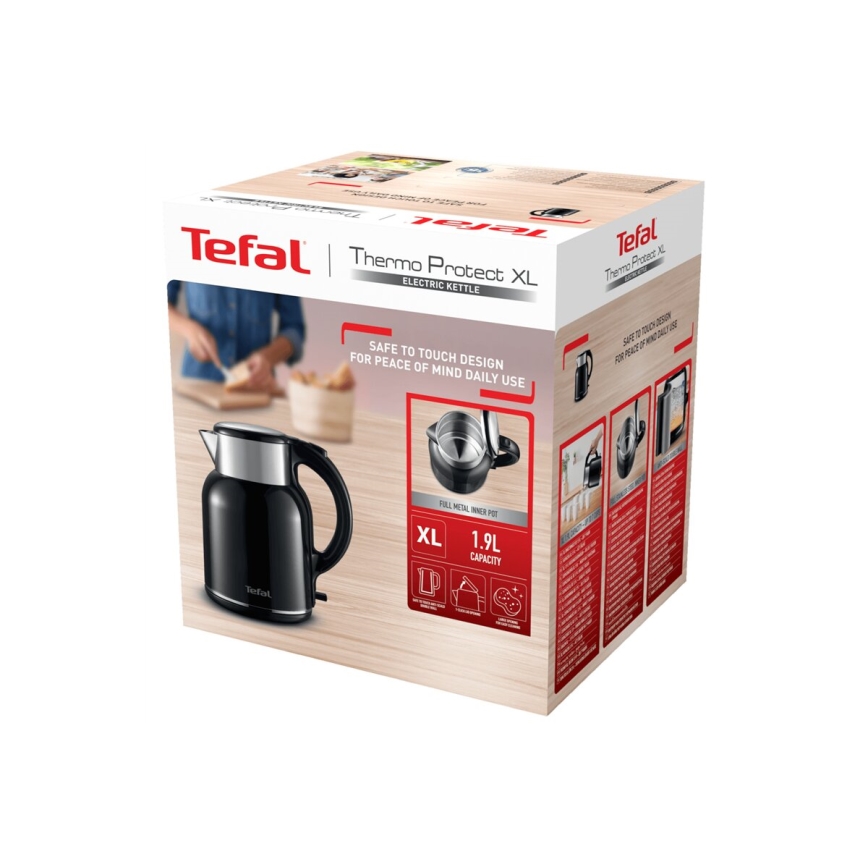Tefal - Virdulys THERMO PROTECT XL 1,9l 1650W/230V nerūdijantis/juoda
