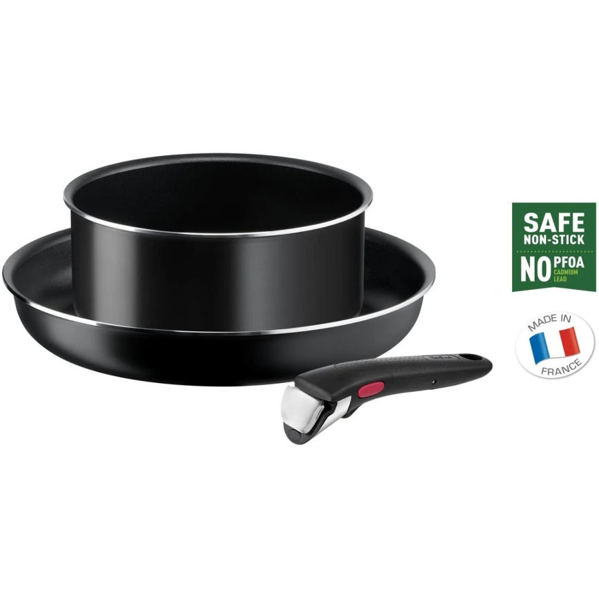 Tefal - Virtuvės indų rinkinys 3 vnt. INGENIO EASY COOK & CLEAN BLACK