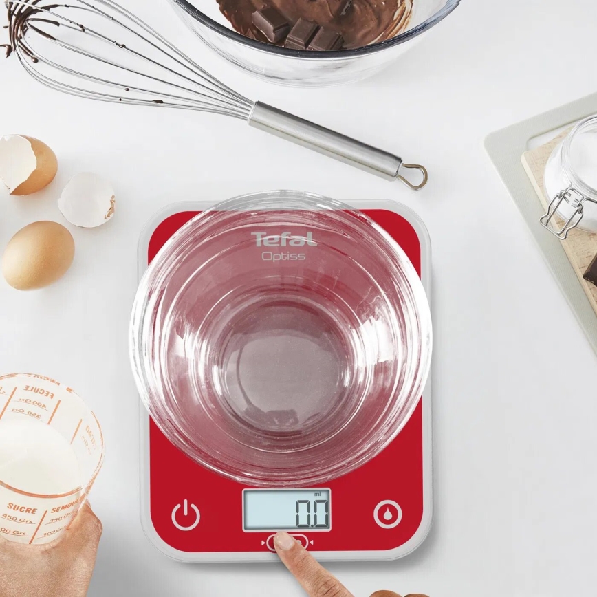 Tefal - Virtuvinės svarstyklės OPTISS 2xAAA raudona