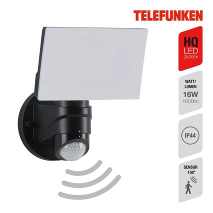 Telefunken 304305TF - LED sieninis lauko šviestuvas su jutikliu LED/24W/230V IP44 juoda
