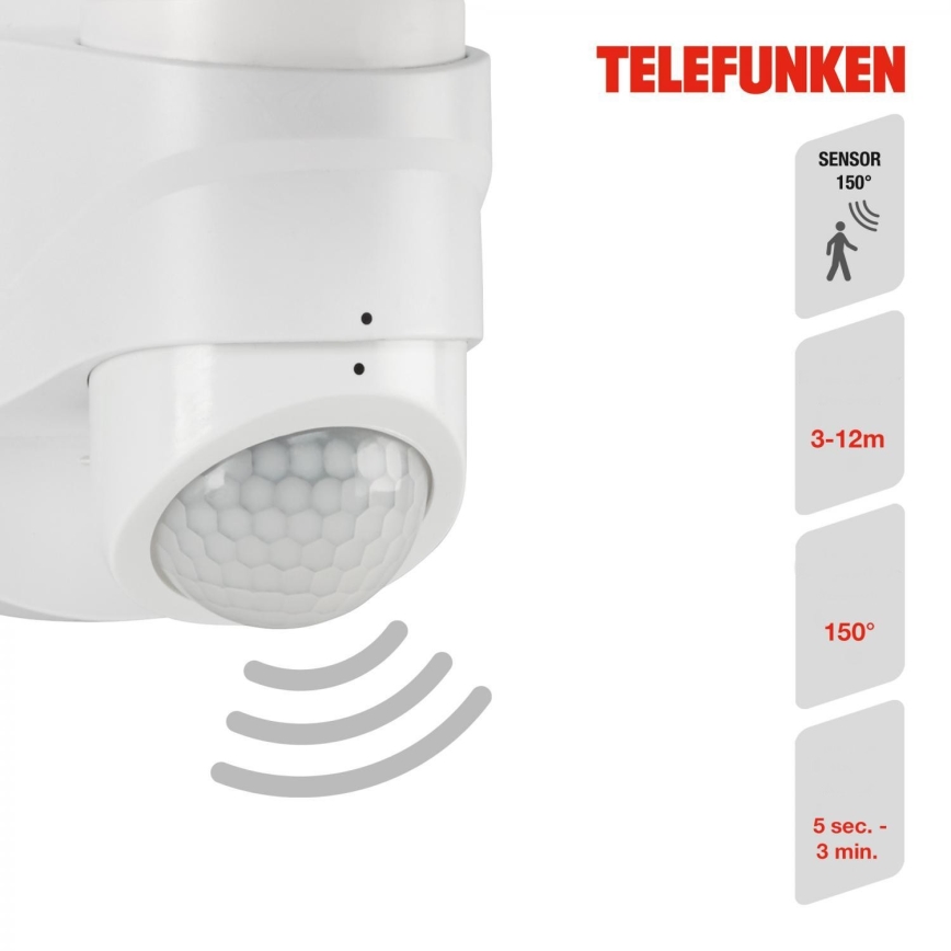 Telefunken 304306TF - LED sieninis lauko šviestuvas su jutikliu LED/16W/230V IP44 balta