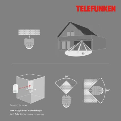 Telefunken 306506TF - Lauko judesio jutiklis 180° IP44 balta