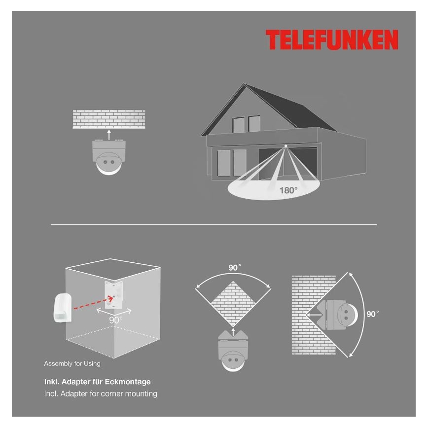 Telefunken 306506TF - Lauko judesio jutiklis 180° IP44 balta