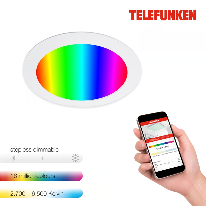 Telefunken 309406TF - LED RGBW reguliuojamas įleidžiamas šviestuvas FRAME LED/12W/230V 2700-6500K Wi-Fi Tuya baltas