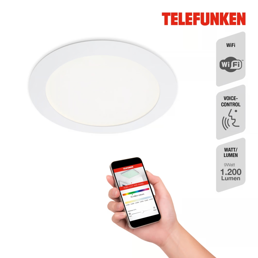 Telefunken 309406TF - LED RGBW reguliuojamas įleidžiamas šviestuvas FRAME LED/12W/230V 2700-6500K Wi-Fi Tuya baltas