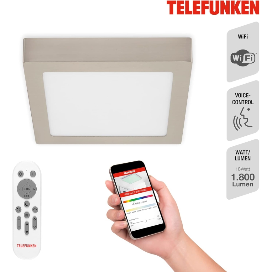 Telefunken 309602TF - LED RGBW Reguliuojamas lubinis šviestuvas LED/18W/230V 2700-6500K Wi-Fi Tuya