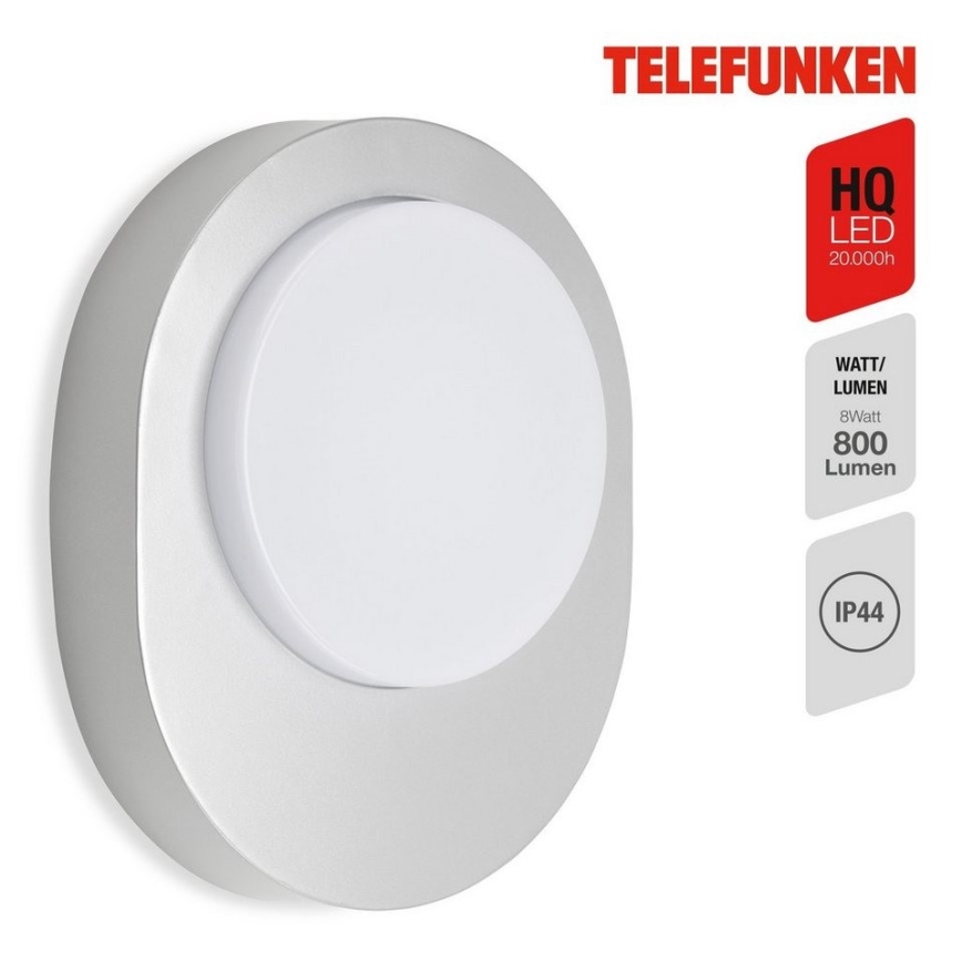 Telefunken 312004TF - LED sieninis lauko šviestuvas LED/8W/230V IP44 sidabras