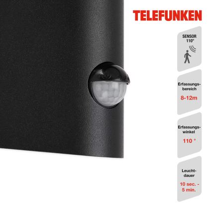 Telefunken 312505TF-LED Lauko sieninis šviestuvas su jutikliu LED/10W/230V IP44 juoda