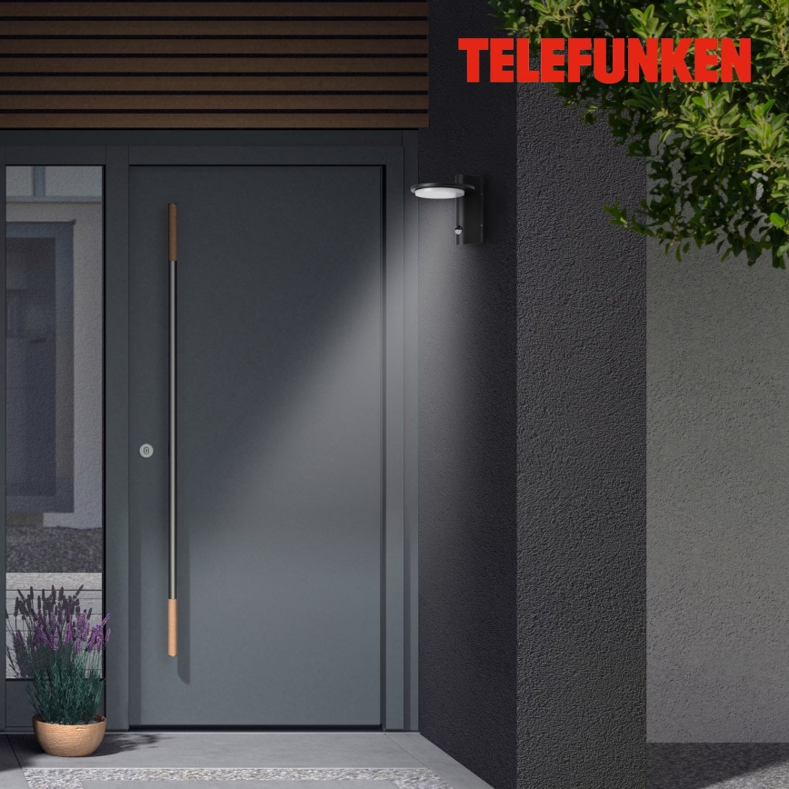 Telefunken 312505TF-LED Lauko sieninis šviestuvas su jutikliu LED/10W/230V IP44 juodas