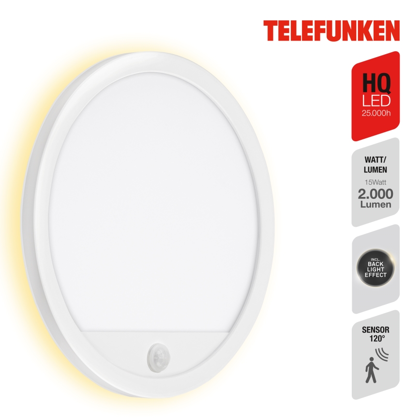 Telefunken 313706TF - LED Lauko sieninis šviestuvas su jutikliu LED/15W/230V IP44 balta