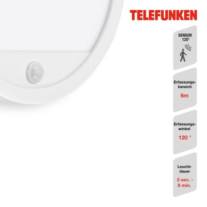 Telefunken 313706TF - LED Lauko sieninis šviestuvas su jutikliu LED/15W/230V IP44 balta