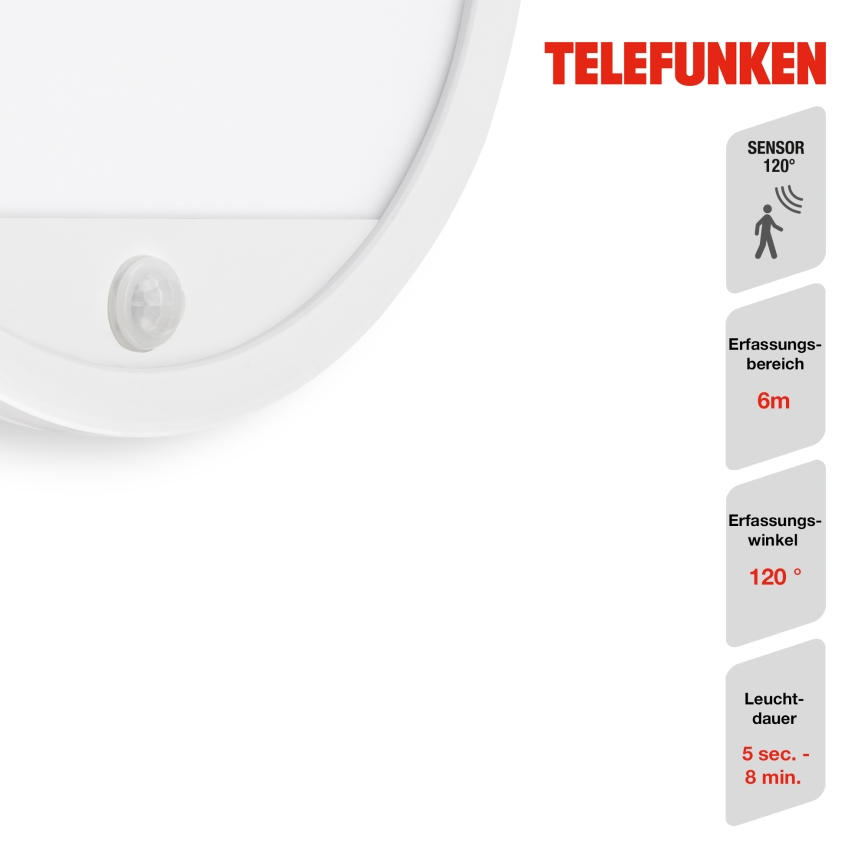 Telefunken 313706TF - LED Lauko sieninis šviestuvas su jutikliu LED/15W/230V IP44 balta