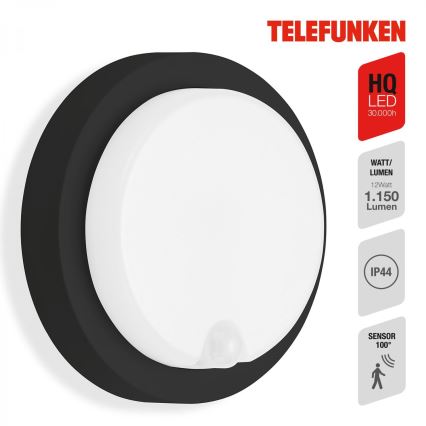Telefunken 315305TF - LED Lauko sieninis šviestuvas su jutikliu LED/12W/230V IP44 juoda