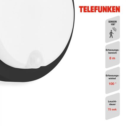 Telefunken 315305TF - LED Lauko sieninis šviestuvas su jutikliu LED/12W/230V IP44 juoda