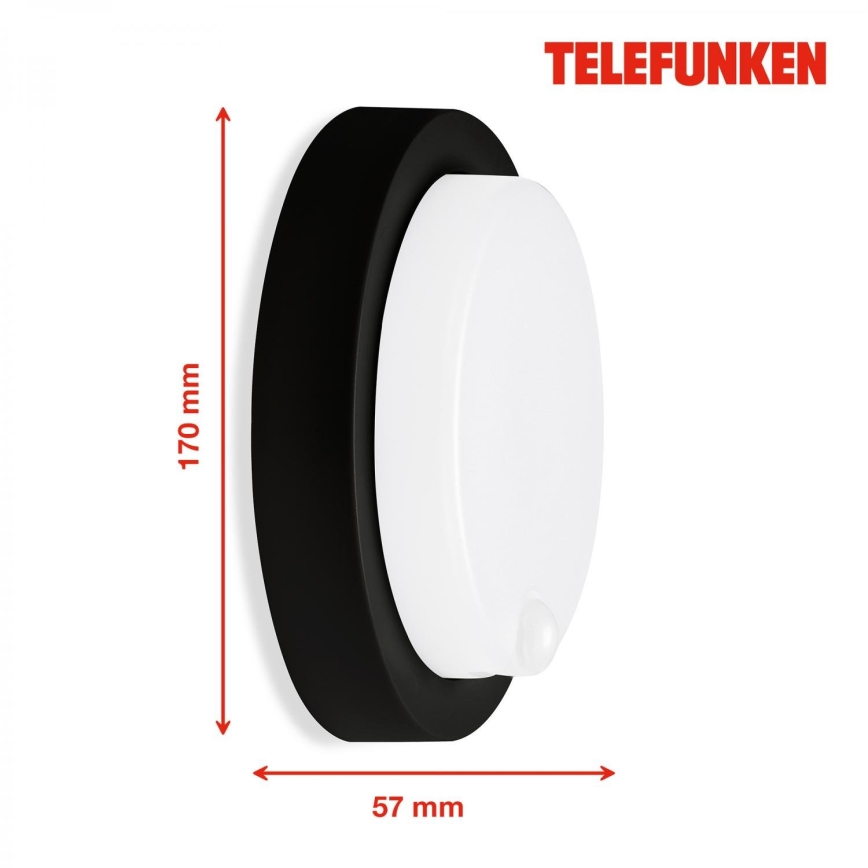 Telefunken 315305TF - LED Lauko sieninis šviestuvas su jutikliu LED/12W/230V IP44 juoda