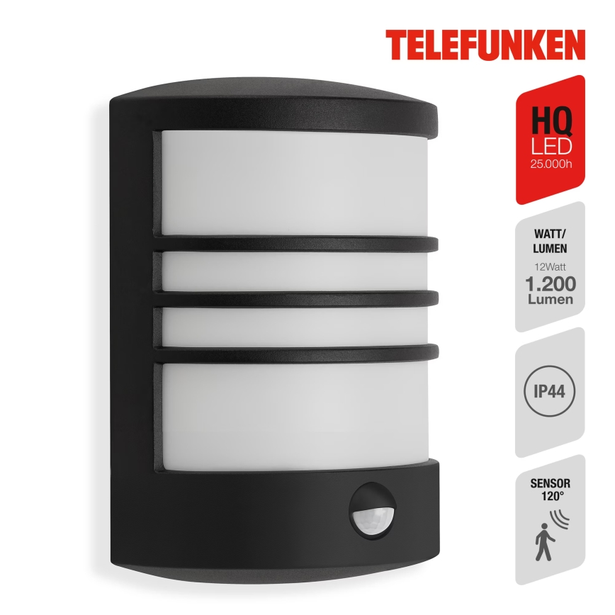 Telefunken 315505TF - LED Lauko sieninis šviestuvas su jutikliu LED/12W/230V IP44 juoda