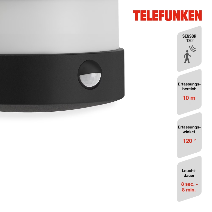 Telefunken 315505TF - LED Lauko sieninis šviestuvas su jutikliu LED/12W/230V IP44 juoda