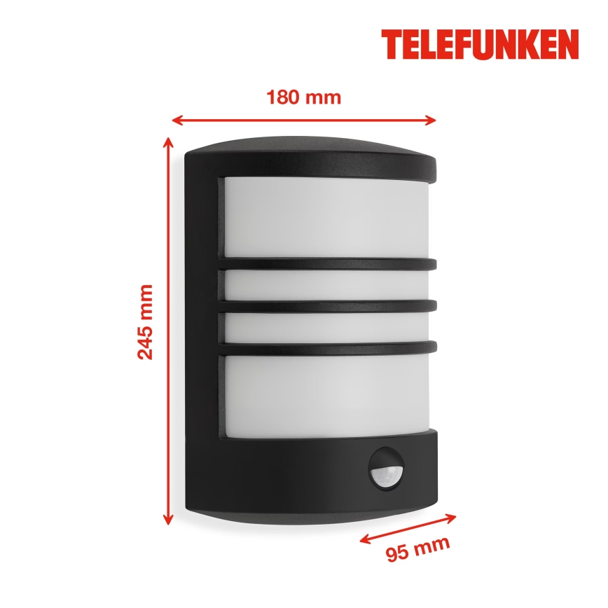 Telefunken 315505TF - LED Lauko sieninis šviestuvas su jutikliu LED/12W/230V IP44 juoda