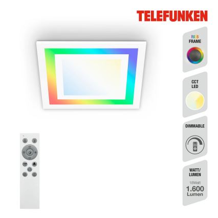 Telefunken 318706TF - LED RGBW dimeriuojama panelė/18W/230V 3000–6500K + nuotolinis valdymas