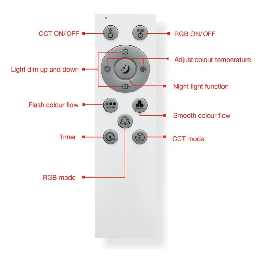 Telefunken 318806TF - LED RGBW Reguliuojamas lubinis šviestuvas LED/24W/230V 3000-6500K + nuotolinio valdymo pultas
