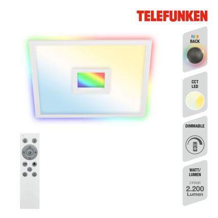 Telefunken 319406TF - RGBW Reguliuojamas lubinis šviestuvas LED/24W/230V 2700-6500K balta + nuotolinio valdymo pultas