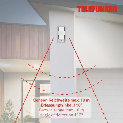 Telefunken 321104TF - Lauko sieninis šviestuvas su jutikliu 1xE27/12W/230V IP44 balta