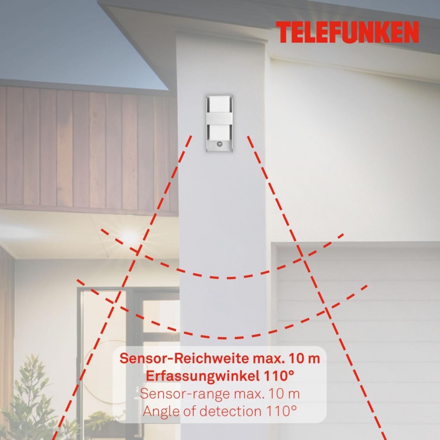 Telefunken 321104TF - Lauko sieninis šviestuvas su jutikliu 1xE27/12W/230V IP44 balta