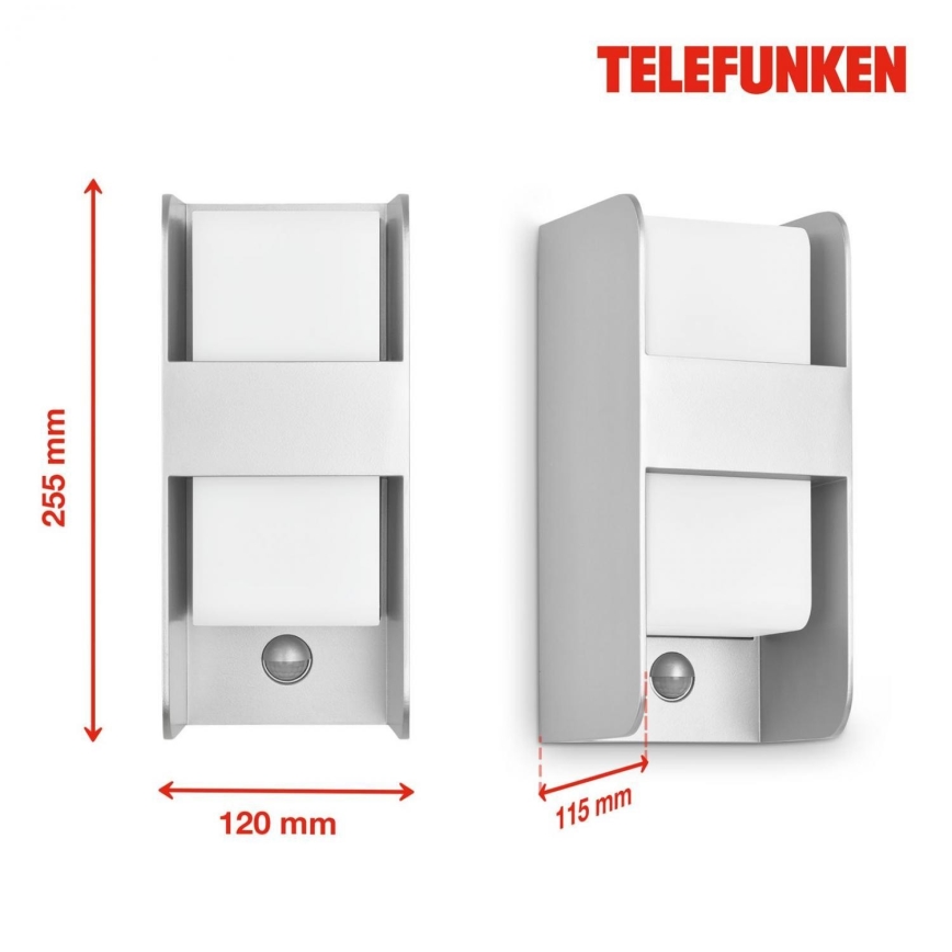 Telefunken 321104TF - Lauko sieninis šviestuvas su jutikliu 1xE27/12W/230V IP44 balta