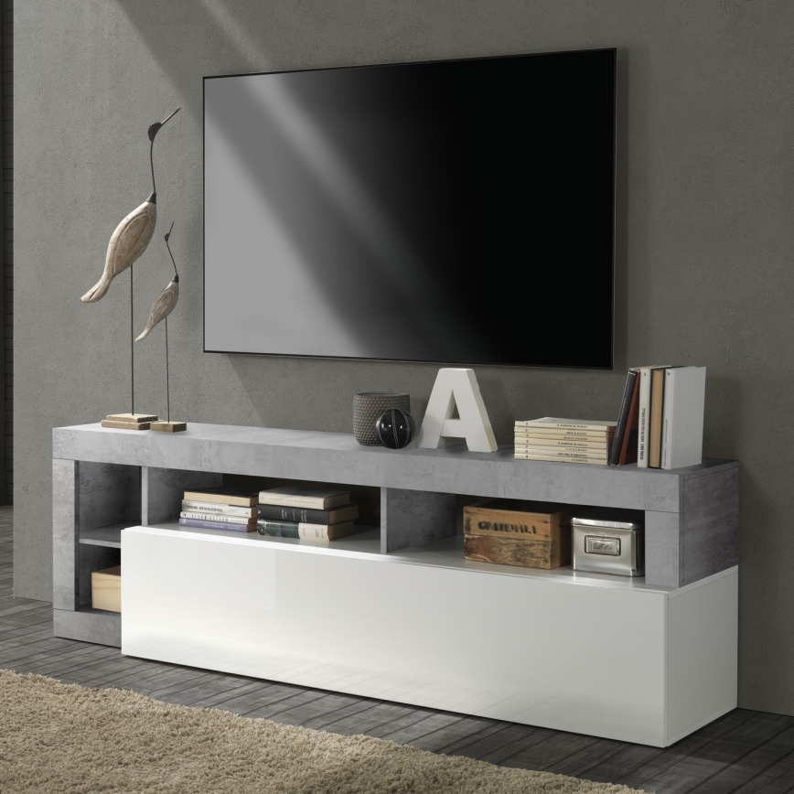 Televizoriaus staliukas LENOR baltas/pilkas, betono efektas