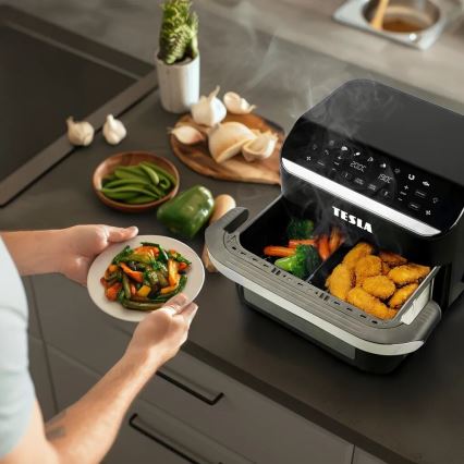 TESLA Electronics AirCook - Daugiafunkcinė dviguba skaitmeninė karšto oro gruzdintuvė 10 l 2400W/230V