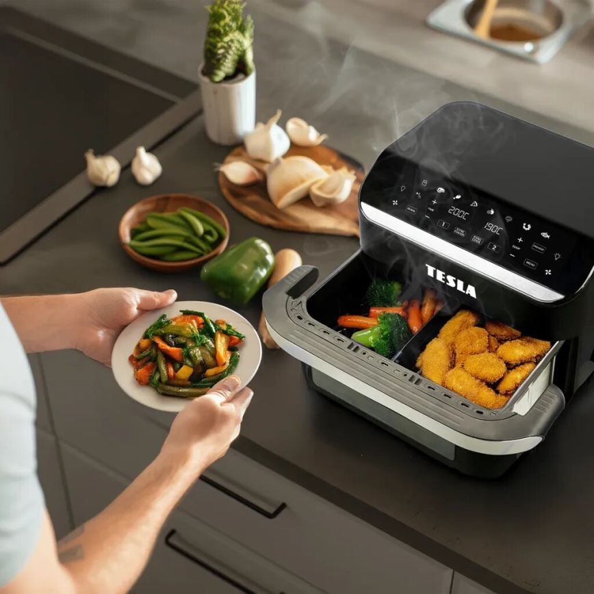 TESLA Electronics AirCook - Daugiafunkcinė dviguba skaitmeninė karšto oro gruzdintuvė 10 l 2400W/230V