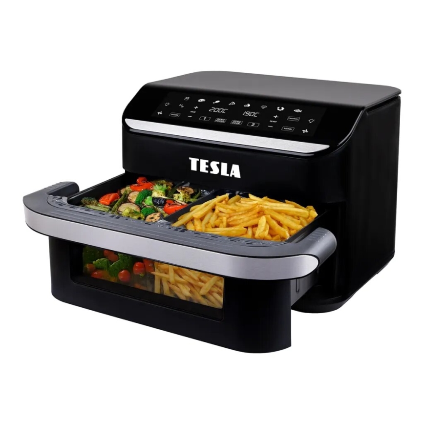 TESLA Electronics AirCook - Daugiafunkcinė dviguba skaitmeninė karšto oro gruzdintuvė 10 l 2400W/230V