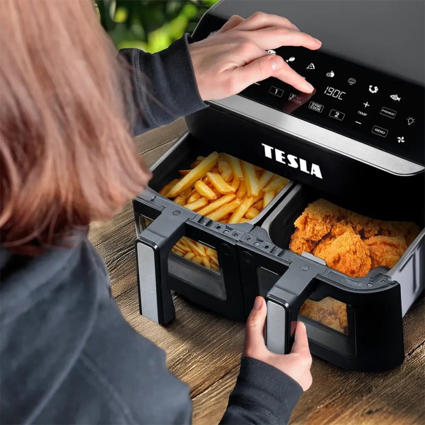 TESLA Electronics AirCook - Daugiafunkcinė dviguba skaitmeninė karšto oro gruzdintuvė 9 l 2400W/230V