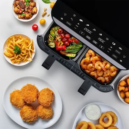 TESLA Electronics AirCook - Daugiafunkcinė dviguba skaitmeninė karšto oro gruzdintuvė 9 l 2400W/230V