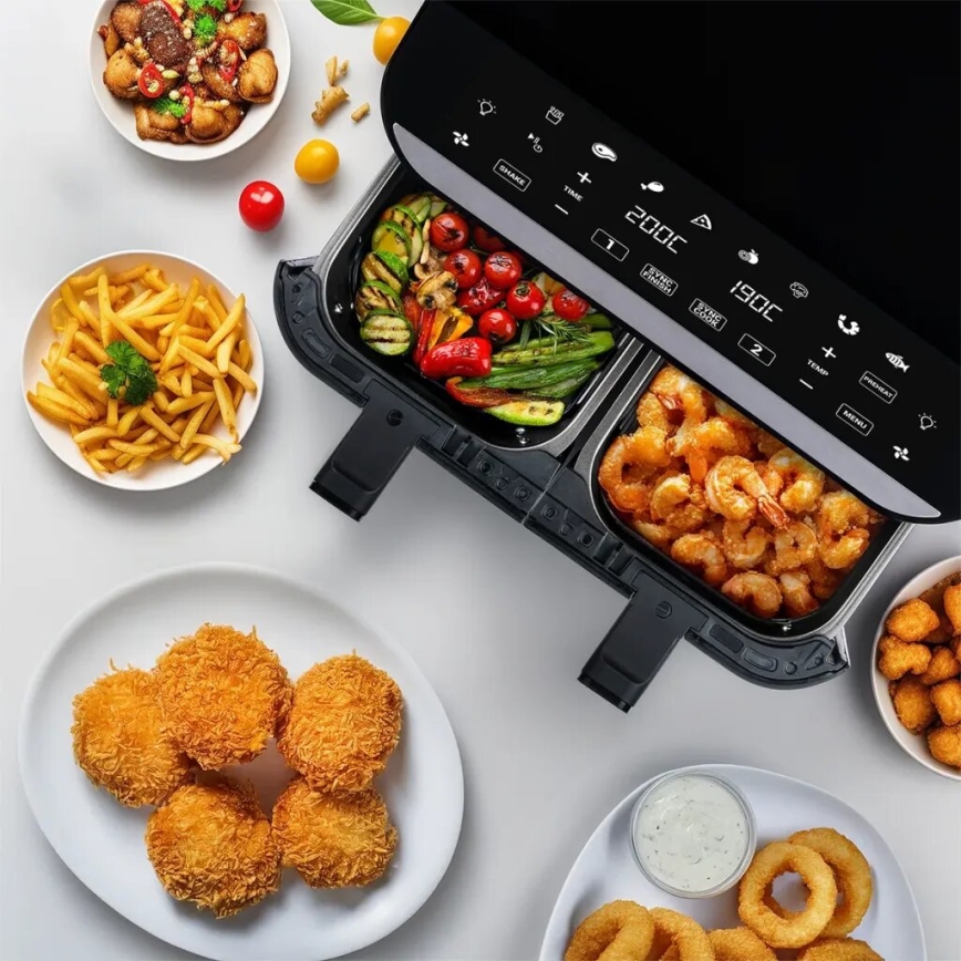 TESLA Electronics AirCook - Daugiafunkcinė dviguba skaitmeninė karšto oro gruzdintuvė 9 l 2400W/230V