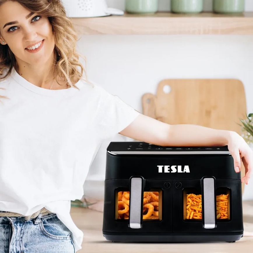 TESLA Electronics AirCook - Daugiafunkcinė dviguba skaitmeninė karšto oro gruzdintuvė 9 l 2400W/230V