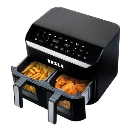 TESLA Electronics AirCook - Daugiafunkcinė dviguba skaitmeninė karšto oro gruzdintuvė 9 l 2400W/230V