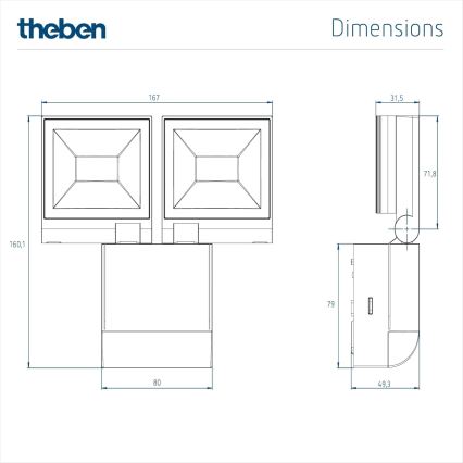 theben - LED sieninis reflektorius 2xLED/10W/230V baltas IP55