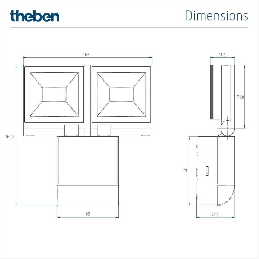 theben - LED sieninis reflektorius 2xLED/10W/230V baltas IP55