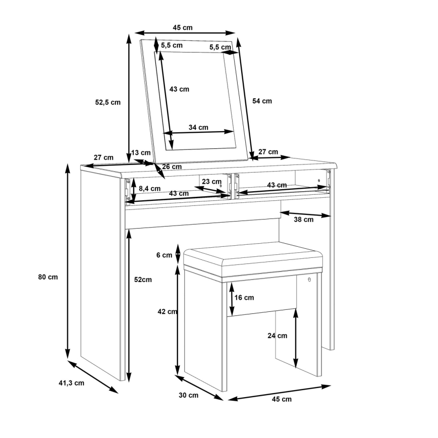 Toaletinis staliukas ERO + taburetė ruda/juoda