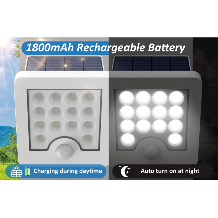 Top Light - LED Saulės sieninis prožektorius su jutikliu HELEON S LED/5W/3,7V IP65 4000K 1800 mAh