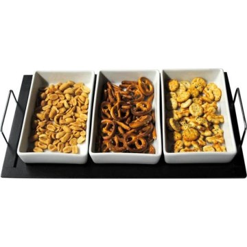 TORO 3 vnt. dubenėlių rinkinys su padėklu, keramika/mediena